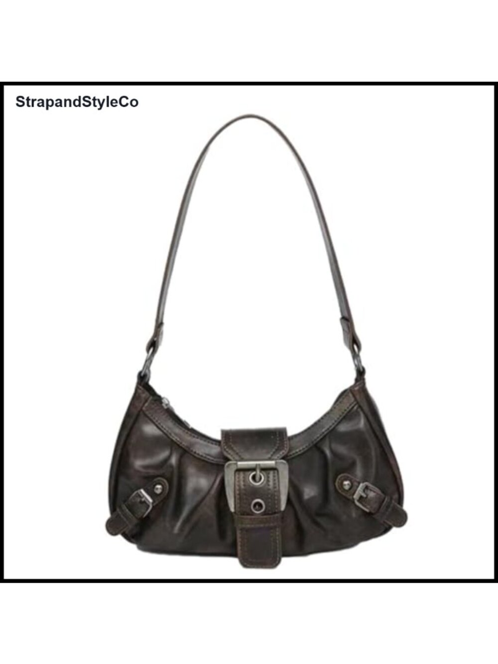 Y2K Faux Leather Hobo Shoulder Bag Small Punk Buckle Clutch Purse